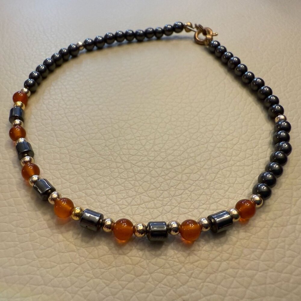 Hematite & Amber Anklet - Island Crafted